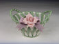 Cosmos Gifts Fine Porcelain Green and White Hand Weaved Jewelry Basket with Rose Flower, 3-7/8"