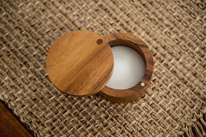 Lipper International Acacia Wood Salt or Spice Box with Swivel Cover, 3-1/2" x 2-1/2"