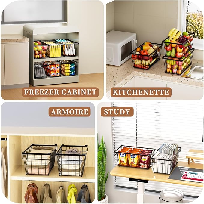 Enhanced Leak-Proof Bottom - Freezer Organizer Bins ，8 Pack Stackable Deep Freezer Organizer Bins for 7 Cu.FT Small Chest Freezer，organization and storage，pantry organizers (Black 8 Pack)
