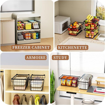 Enhanced Leak-Proof Bottom - Freezer Organizer Bins ，8 Pack Stackable Deep Freezer Organizer Bins for 7 Cu.FT Small Chest Freezer，organization and storage，pantry organizers (Black 8 Pack)