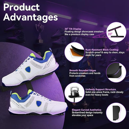 H Type Floating Shoe Rack for Wall, Metal Wall Mount Floating Shoe Shelves, Wall Mount Floating Sneaker Display Rack, Levitating Shoe Organizer for Sneaker Collector Advertising Exhibition