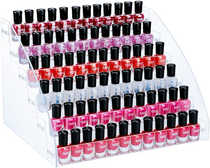 KINGROW Nail Polish Organizer Holder Rack 6 Layers Acrylic Display Shelf For Eyeglasses Essential Oils Ink Storage Holds Up to 96 Bottles (Fit 1-2oz Bottles)