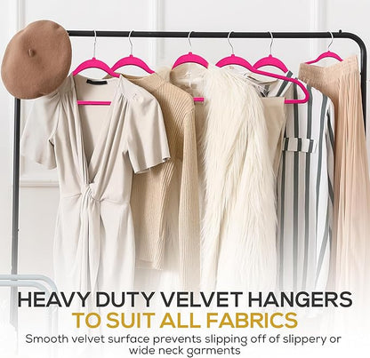 Techzoo Premium Velvet Hangers 50 Pack Ultra Thin Non Slip Adult Felt Space Saving Suit Hanger for Closet Heavy Duty Coat Pants Jackets Dress Hangers 360° Swivel Hook Hold Upto 10 lbs Dark Pink