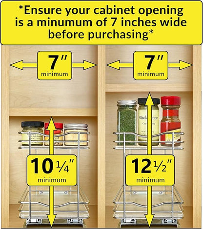 LYNK PROFESSIONAL® Élite™ Pull Out Spice Organization for Cabinets - 6-3/8 inch Wide – Spice Rack for Inside Cabinets – Wood/Chrome - Sliding Spice Rack Organizer for cabinet – Spice Rack - 2 Tier