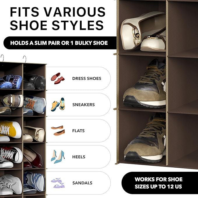 Simple Houseware 24 Section Shelves Hanging Shoes Organizer Holder for Closet, Brown