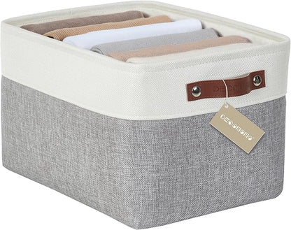 DECOMOMO Storage Bins, Large Fabric Storage Baskets for Shelves, Decorative Linen Closet Organizer, 15 x 11 x 9.5 inches (Grey & White, 1 Pack)