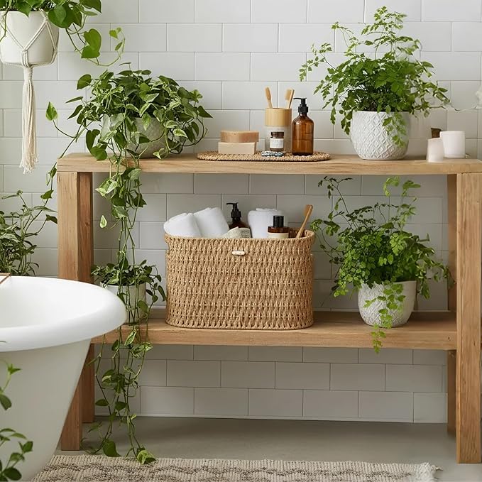 Paper Rope Basket for Toilet Paper Storage,Hand-Woven Wicker Basket for Bathroom,Living Room,Cute Woven Basket Both Organizer&Decor,Neutral