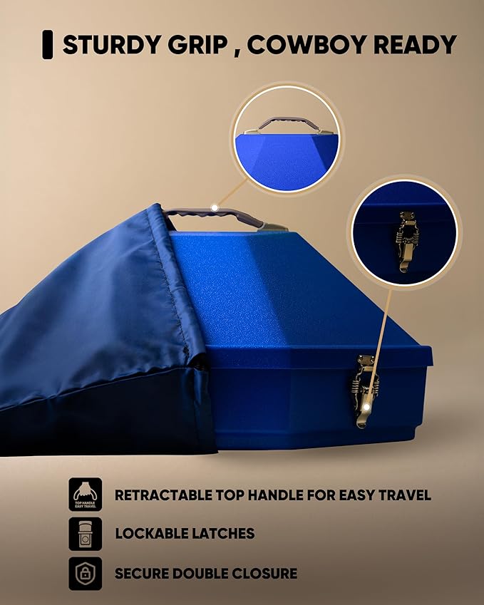 Cowboy Hat Box for Travel – Cowboy Hat Travel Case Hard w/Mirror, Latches & Bag – Hat Can - Western Hat Boxes for Men & Hat Boxes for Women Storage - Royal Blue