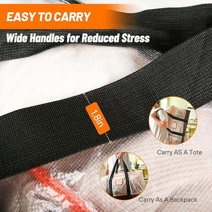 8 Pack Moving Bags, 115lb Capacity Heavy Duty Storage Bag with Zippers and Strong Handles, Packing Bags with Internal Compression Straps, Alternative to Moving Boxes -103L,Clear and Black