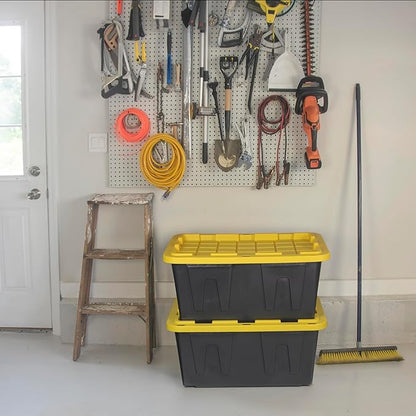 CX BLACK & YELLOW 27-Gallon Heavy Duty Storage Bins with Lids, Stackable Plastic Storage Bins with Weather-Resistant Design, Home Organization, 2 Pack (14.3H x 20.6W x 30.6D)