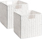 StorageWorks 11 inch Wicker Storage Cubes, Handwoven Cube Storage Bin, Square Cubes Basket, Foldable Paper Rope Basket for Organizing, White, 2 Pack