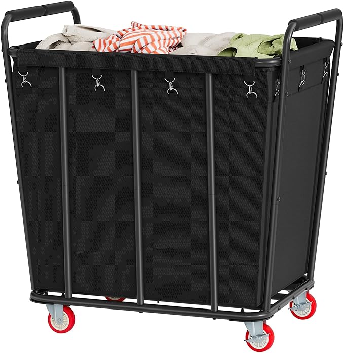 Hoctieon Large Laundry Cart with Wheels, 400L Heavy Duty Laundry Basket Organizer, Rolling Hamper Sorter for Clothes Storage, Industrial Dirty Clothes Hamper for Home & Hotel, Black