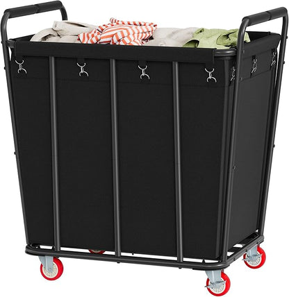 Hoctieon Large Laundry Cart with Wheels, 400L Heavy Duty Laundry Basket Organizer, Rolling Hamper Sorter for Clothes Storage, Industrial Dirty Clothes Hamper for Home & Hotel, Black