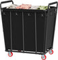 Hoctieon Large Laundry Cart with Wheels, 400L Heavy Duty Laundry Basket Organizer, Rolling Hamper Sorter for Clothes Storage, Industrial Dirty Clothes Hamper for Home & Hotel, Black