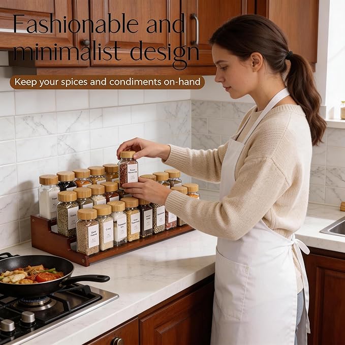 Bamboo Spice Rack，3-Tier Spice Rack Organizer for Cabinet or Pantry (Walnut, L)
