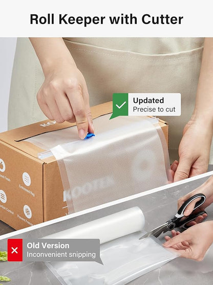 Kootek 8" x 150' Vacuum Sealer Bags Roll for Food with Cutter Dispenser, Commercial Grade Vacuum Seal Bags, BPA Free, Customized Size Food Bags for Storage, Meal Prep and Sous Vide (Pack of 2)