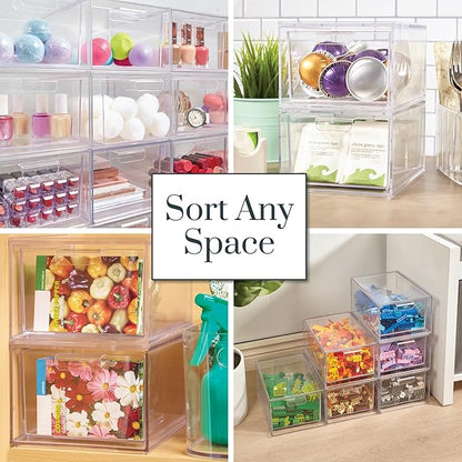 STORi Audrey Stackable Clear Bin Plastic Organizer Drawers | 2 Piece Set | Organize Cosmetics and Beauty Supplies on a Vanity | Made in USA