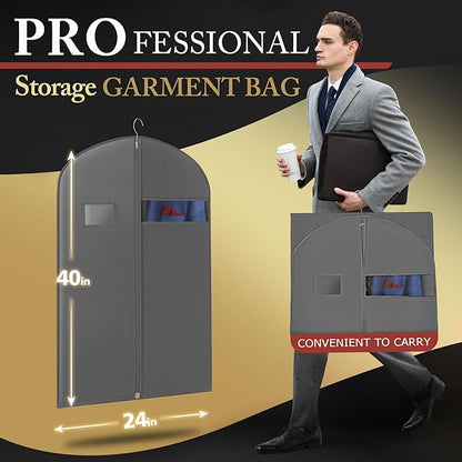 2 Pack 40-inch Suit Bag Garment Bag for Travel and Storage, Garment Bags for Hanging Clothes with Zipper and Visible Transparent Window, Gray