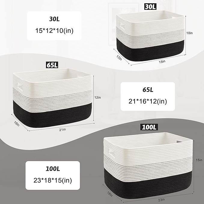 Artfeel Blanket Basket,Rectangle Woven Baskets for Storage,30L Laundry Basket for Decorative Nursery Blanket,Toys,Dirty Clothes and Magazine in Shelves,Baby Room,and Living Room