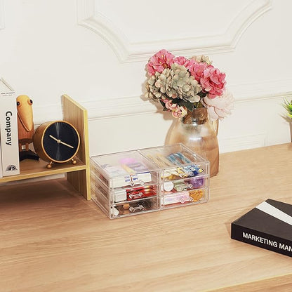 Cq acrylic 1 Pack Clear Stackable Storage Drawers for Vanity,Stackable 6 Drawers Desktop Organizer With Drawers,Cute Desk Storage for Office,Jewelry,Hair Clip,Beauty,Skincare and Make Up Organizers