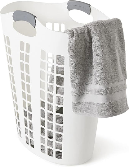 Gracious Living Easy Carry Flex Hamper, Large 87.5 Liter Lightweight Plastic Ventilated Laundry Basket Clothes Bin with Handles, White 3 Pack