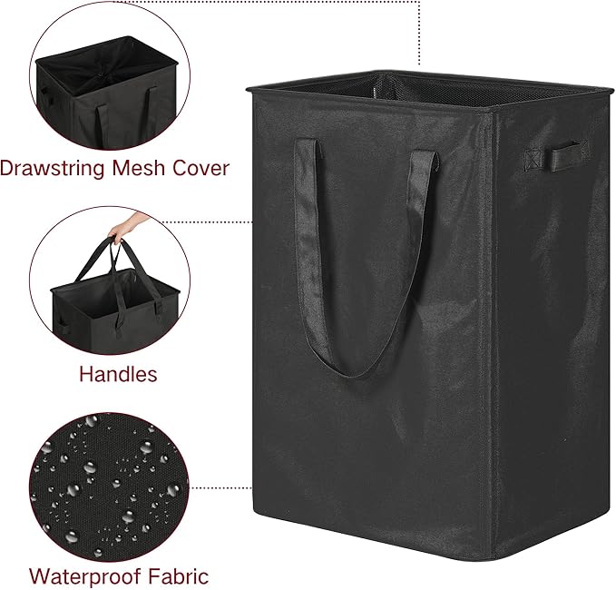 efluky Slim Laundry Basket, Narrow Laundry Hamper with Handles, Collapsible Dirty Clothes Hamper, Tall Laundry Bin for Laundry Room, Dorm and Bedroom, 90L Black