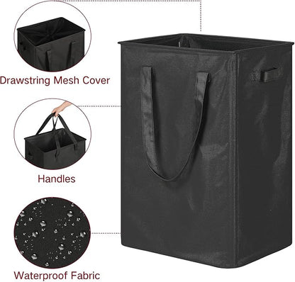 efluky Slim Laundry Basket, Narrow Laundry Hamper with Handles, Collapsible Dirty Clothes Hamper, Tall Laundry Bin for Laundry Room, Dorm and Bedroom, 90L Black