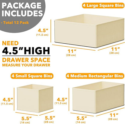 SpaceAid Drawer Organizer Clothes, 12 Pack Dresser Organizer Bins for Nursery, Closet Organization and Storage Dividers for Clothing, Baby Clothes, Underwears, Socks (Beige)