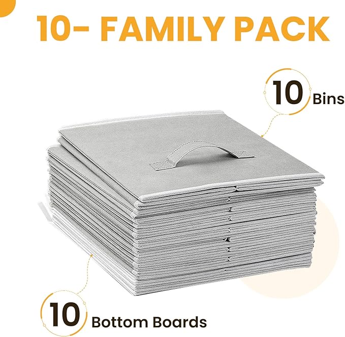 Criusia Large Storage Cubes, 13x13 Cube Storage Bins (Set of 10), Fabric Collapsible Storage Bins with Dual Handles, Foldable Cube Baskets for Shelf, Closet Organizers and Storage Box (Grey)