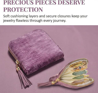 Vintage women's coin wallet jewelry storage bag, metal zipper multi-layer travel storage box, earrings, rings, necklaces, elegant storage bag, neutral Christmas and birthday gifts (violet)