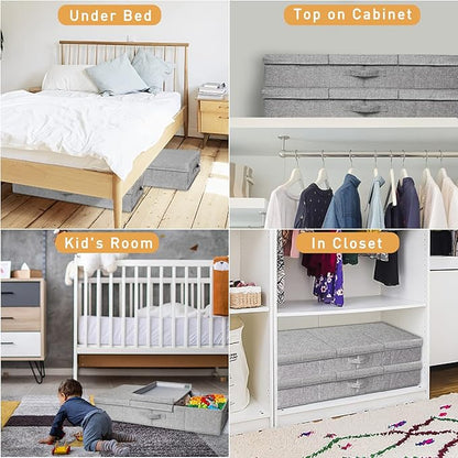 punemi Under Bed Storage Containers, Large Underbed Storage Bags with Firm Sides, Lid and 3 Handles, Flat Storage Organizer for Blankets, Clothes, Comforters, Toys and Closet, 31.1 x 15.7 x 6 in