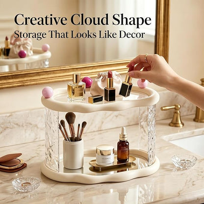 Skincare Makeup Organizer for Vanity and Bathroom Countertop-2 Tier Makeup Jewelry Storage,Transparent Clear Cloud Cosmetics Organizer, Ideal for Cosmetic Perfume Skincare for Countertop,Desk,Bathroom,Dresser-White