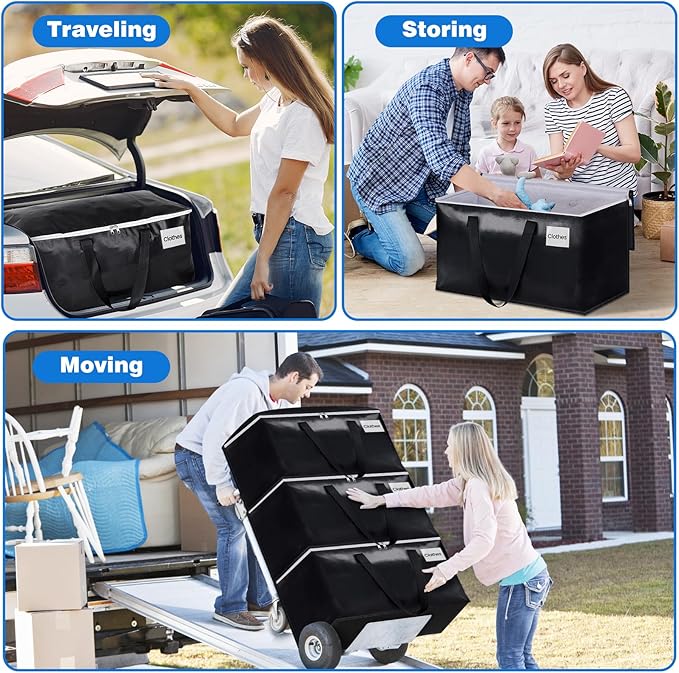 StorageRight Large Moving Bags Heavy Duty Storage Totes for Storage,Packing & Moving Collapsible Moving Supplies with Large Capacity, Reinforced Zippers and Handles, 88L, 4 Packs