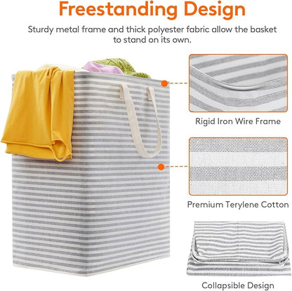 Lifewit 2 Pack Laundry Basket 100L Each, Collapsible Clothes Hamper with Reinforced Handles, Freestanding Waterproof Design for Bedroom and Laundry Room, Grey&Blue 200L Total