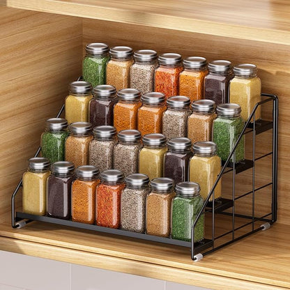 Spice Rack Organizer for Cabinet, 4 Tiered Spice Rack Organizer, Tiered Adjustable Spice Shelf for Kitchen Countertop Organization, Bright Black