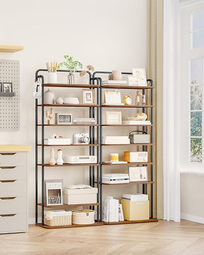Hzuaneri 8 Tiers Widened Vertical Shoe Rack, Narrow Shoe Tower, Tall Shoes Shelf with 2 Hooks, Adjustable Shelves, Corner Shoes Shelves for Small Spaces, Entryway, Living Room, Rustic Brown SR12501B