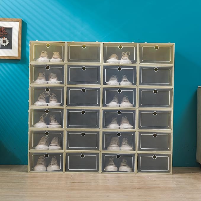 Sturdy Shoe Storage Box,Shoe Containers,24 Pack Shoe Boxes,Shoe Storage Box,Stackable Shoe Boxes,Shoe Storage Organizer,Toy Storage Organizer Bins for Entryway, Closet,Under Bed,Homes,Cloakrooms