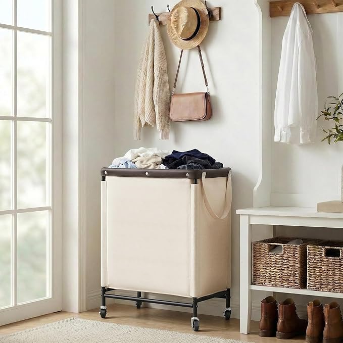 StorageWorks 2 Section Laundry Hamper, Rolling Laundry Cart with Wheels and Handles, Laundry Room Double Sorter for Organizer and Storage, 26.4 Gal(100L), Beige