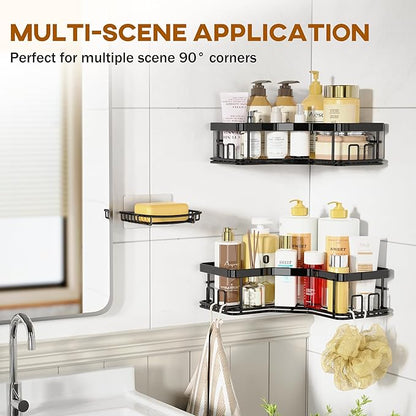 MAXIFFE 3 Pack Corner Shower Caddy with Soap Holder, Large Capacity and Easy Install, No Drilling Shower Shelves, Stainless Steel Shower Organizer Hold 40 LBS for Family Renters, Black