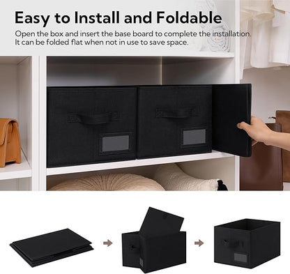 GRANNY SAYS Closet Storage Bins, Fabric Storage Baskets for Clothes, Collapsible Storage Boxes with Handles, Black, Medium, 3-Pack