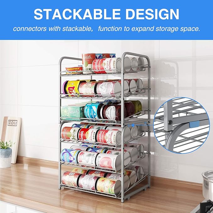 Can Rack Organizer, 3 Tier Stackable Can Storage Dispenser,for Food Storage, Kitchen Cabinets or Pantry, Storage for 36 Cans, Silver