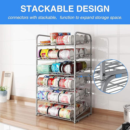 Can Rack Organizer, 3 Tier Stackable Can Storage Dispenser,for Food Storage, Kitchen Cabinets or Pantry, Storage for 36 Cans, Silver