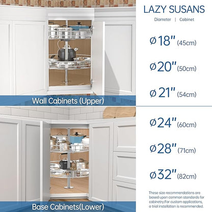 JOWBOOW 24" Chrome Corner Cabinet Lazy Susan, Full Circle Corner Cabinet Lazy Susan Replacement Shelves Rotating Rack for Corner Base Kitchen