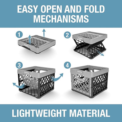 CleverMade Collapsible Milk Crate 25L (6.6 Gal) 3 Pack, 50 lb Capacity Heavy Duty Folding Crate – Stackable Storage Crates with File Rails, Plastic Collapsible Crates - Stone