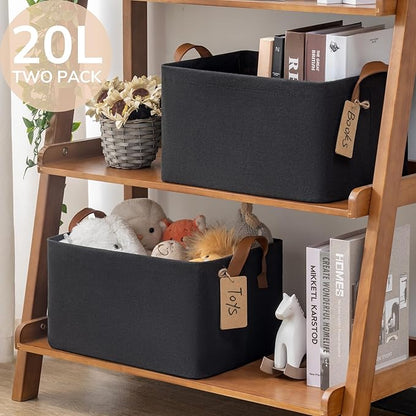CHICVITA Black Storage Bins Shoe Basket for Entryway, Closet Toy Storage Bins with Handles for Kids, Small Laundry Basket, 14 ¾" L x 10 ¼" W x 8 ¼" H, 2-Pack