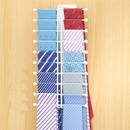 Tie Rack Wall Mounted, Tie Organizer for Men, Tie Rack Hanger for Closet Metal, Adhesive Tie Holder Organizer with 20 Hooks, Tie Storage for Wall Bedroom Living Room Dresser Room (White)
