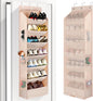 7 Tier Over The Door Shoe Organizer, Hanging Shoe Rack for Closet with Dustproof Mesh Curtain & 6 Side Pockets, Behind The Door Narrow Shoe Holder Hanger for Sneakers, Boots (Beige)