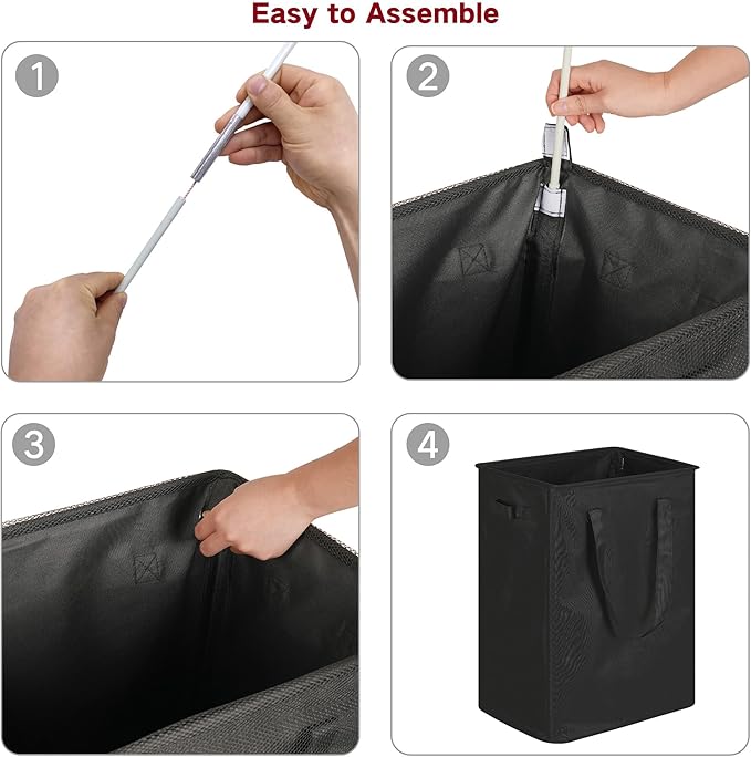 efluky Slim Laundry Basket, Narrow Laundry Hamper with Handles, Collapsible Dirty Clothes Hamper, Tall Laundry Bin for Laundry Room, Dorm and Bedroom, 90L Black