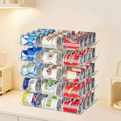 Can Organizer For Pantry Canned Food Goods Organizer For Cabinet Clear Automatic Rolling Can Storage Organizer Pantry Holders Rack, Holds Up to 60 Cans