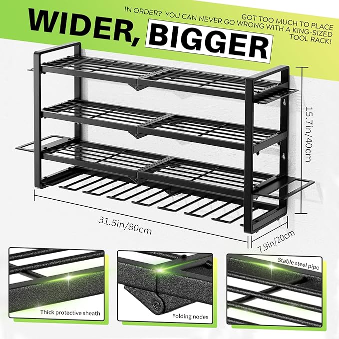 Large Power Tool Organizer Wall Mount, Garage Storage Cordless Tool Organizer with Screwdriver Holder, Heavy Duty Metal Storage Rack with 8 Drill Holder 4 Layer, Gifts for Men Who Have Everything